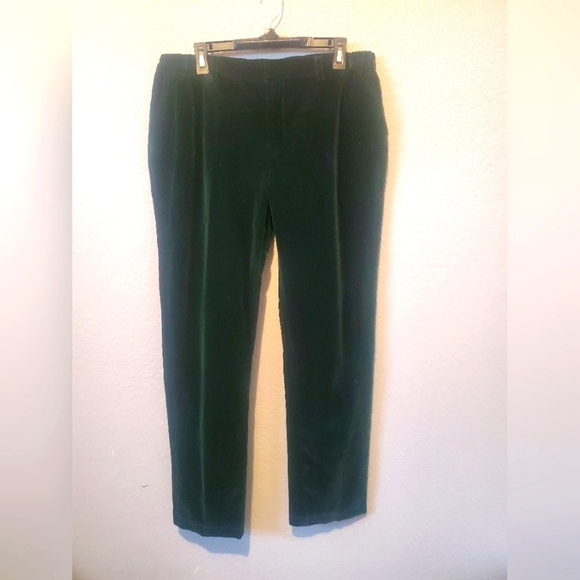 💚5/$25 Vintage Velvet Dark Green Trousers Straight Leg Stretchy Pants Size 14 - Picture 1 of 5
